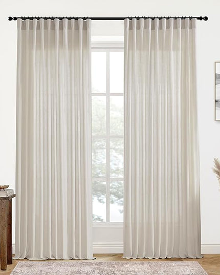 XTMYI Oatmeal Country Curtains for Living Room,Sheer Linen Shabby Chic Curtains for Bedroom 70 Inches Wide 9 Inches Long