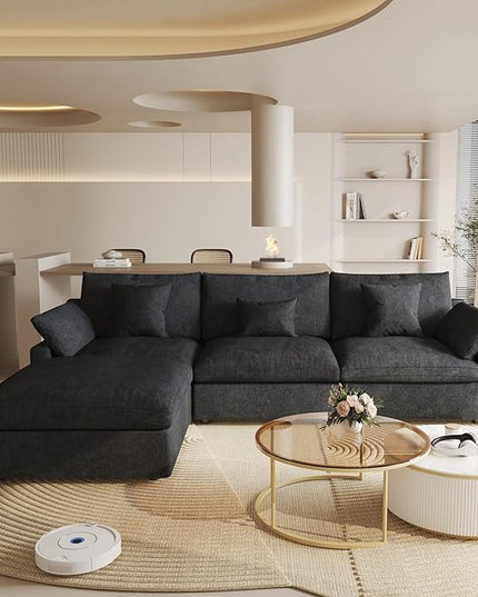 Cloud Couch Modular Sectional Sofa,119.29" L Shaped Couch, Oversized Down Filled Convertible Wide Seater,3 Seater with 1 Ottoman for Living Room Set, Covers Washable&Replaceable,Black