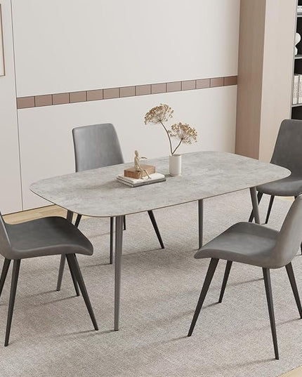 55.1'' Dining Table Set for 4,Modern Wood Dining Table,Leather Dining Chairs 4,Table and Chairs Set of 4,Ideal for Kitchen Dining Room (Gray Table + 4 Gray Chairs, 55.1")