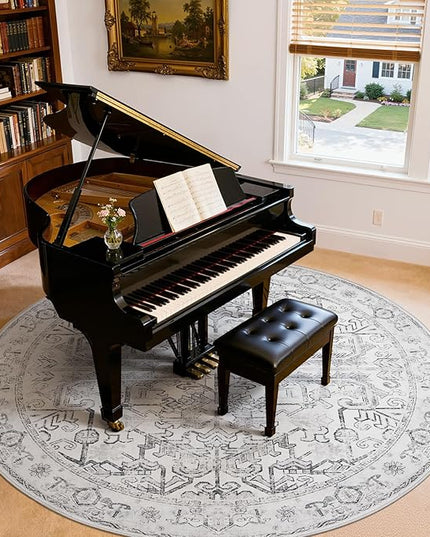 jinchan Lima Round Rug 8ft Vintage Machine Washable Area Rug Indoor Circle 8' Ultra-Thin Non-Slip Floral Print Carpet for Farmhouse Entryway Dining Room Living Room Bedroom Office (8'Round, Grey)