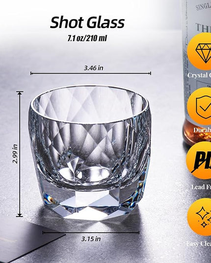 KAMMAK Crystal Whiskey Glasses Set of 2, 7.1oz Old Fashioned Glasses Stemless, Hand Blown White Cocktail Glasses, Luxury Handcrafted Cut Ice Ball Cup for Women, Perfect Men Gift for Bourbon