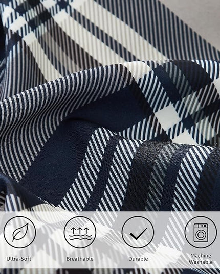 MaiRêve Queen Size Comforter Set Navy Blue, Classic Plaid Farmhouse 7 Pieces Bedding Set, All Season Lightweight Bed in a Bag with Sheets, Pillowcases & Shams
