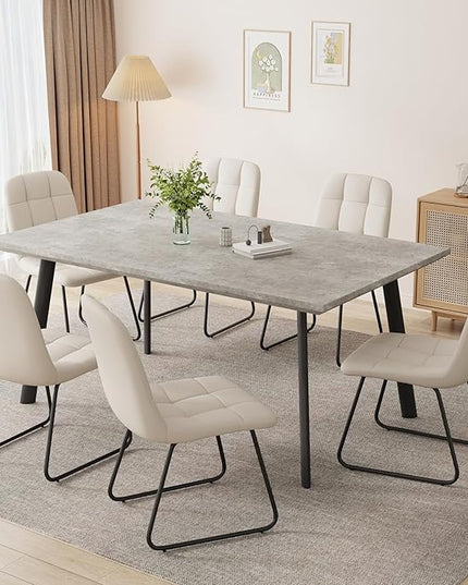 ZckyCine 46.5" Modern Grey Dining Table Set for Small Spaces, 5-Piece Set with Rectangular Table & 4 Padded Leather Chairs, Compact, Sturdy & Easy to Assemble (Table + 4 White Dining Chairs, 46.5")