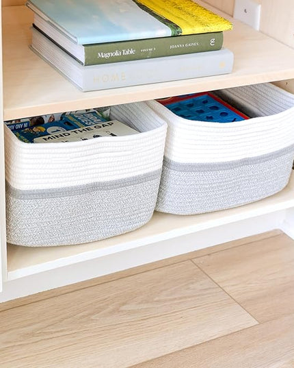 NaturalCozy Storage Baskets 16.8”x13”x7.6” Cotton Rope Woven Baskets for Organizing 3-Pack | Toy Storage Bins | Basket for Shelves, Laundry, Blanket, Clothes, Closet, Kitchen, Bathroom, Gifts