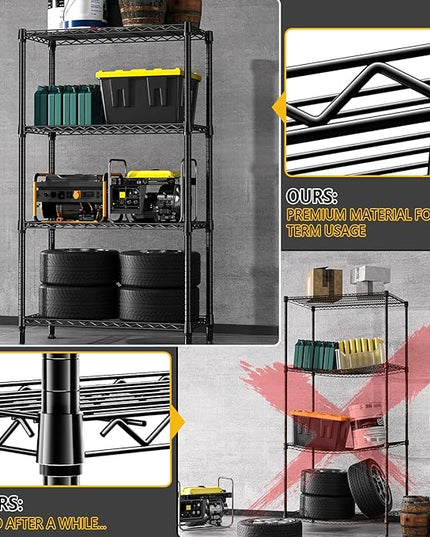 1000 lbs 4 Tier Shelf Metal Storage Shelves Shelving Wire Rack Heavy Duty Closet Organizers for Garage Kitchen Bathroom Laundry Black 13.8" D x 35.4" W x 59.5" H