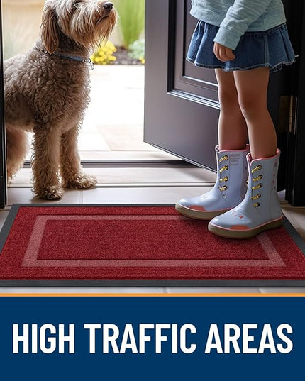 OLANLY Front Door Mat Indoor Outdoor Entrance, Waterproof All-Season, All-Weather Doormat, Sturdy Natural Rubber, Fade Resistant, Low Profile, Easy Clean Patio Porch Entryway Mat, 71x23, Wine Red