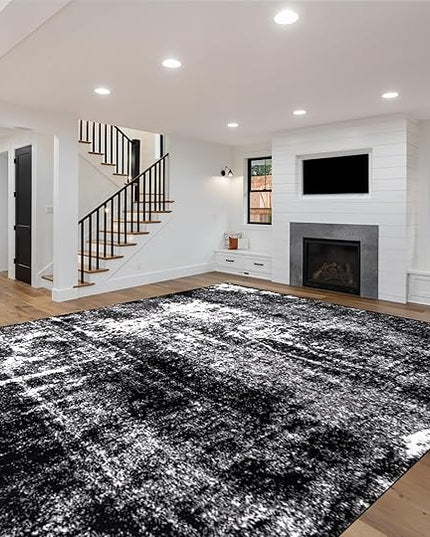 Keen Home Design Area Rugs - 9x12 Non-Shedding, Abstract Rugs for Kitchen, Living Room, Bedroom, Dining Room, Entryway - Size: 9'2" x 11'11", Abstract Black