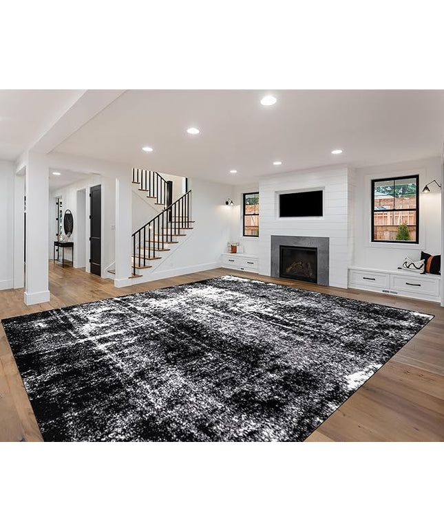 Keen Home Design Area Rugs - 12x15 Non-Shedding, Abstract Rugs for Kitchen, Living Room, Bedroom, Dining Room, Entryway - Size: 12' x 15', Abstract Black