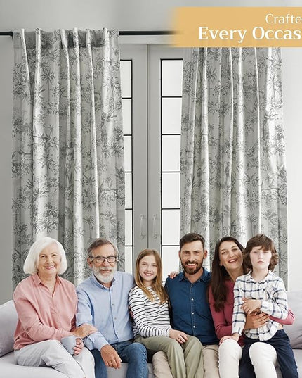 Maison d' Hermine Curtains for Living Room 100% Cotton 96 inch Length One Panel Light Filtering Toile Curtains for Bedroom Windows with Rod and Loop Pockets Drapes (Savana Jouy Green, 50" W x 96" L)