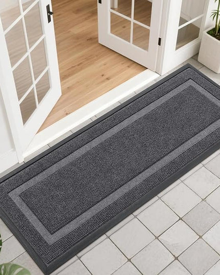 OLANLY Front Door Mat Indoor Outdoor Entrance, Waterproof All-Season, All-Weather Doormat, Sturdy Natural Rubber, Fade Resistant, Low Profile, Easy Clean Patio Porch Entryway Mat, 47x17, Grey