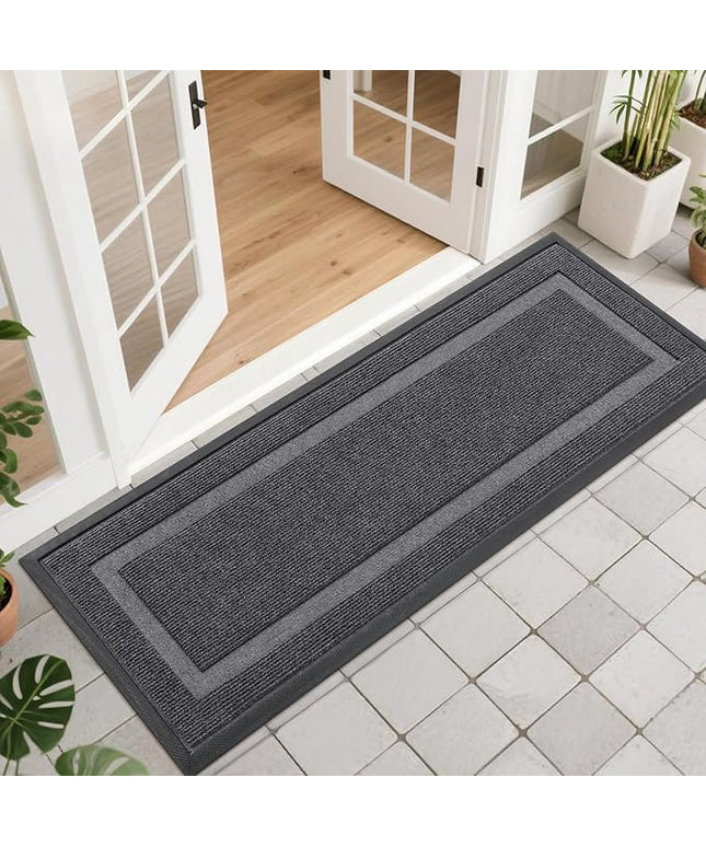 OLANLY Front Door Mat Indoor Outdoor Entrance, Waterproof All-Season, All-Weather Doormat, Sturdy Natural Rubber, Fade Resistant, Low Profile, Easy Clean Patio Porch Entryway Mat, 47x17, Grey