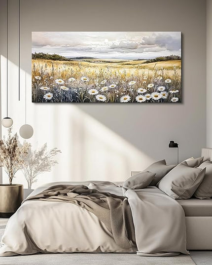 ZUITINGHUA Canvas Wall Art For Living Room Wall Decor For Bedroom Office Wall Decoration White Flower Landscape Painting Grassland Pictures Artwork Room Aesthetic Home Decor 20x40 In