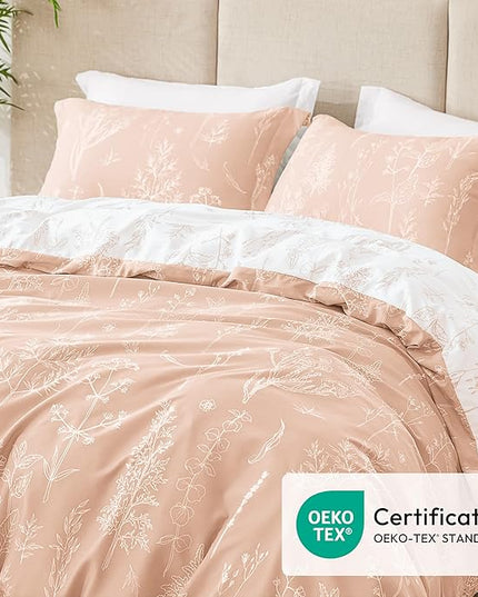 Love's cabin Pink Full Size Comforter Set - Full Comforter Set, 3 Pieces Cute Floral Bedding Sets for All Seasons,1 Soft Reversible Botanical Flowers Comforter and 2 Pillow Shams