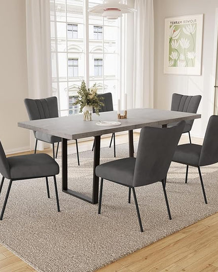 ZckyCine Modern Mid-Century Dining Table Set for 6-8 People Kitchen Dining Room Table Set Extendable Wood Dining Table and 6 Upholstered Chairs, Home Kitchen Furniture