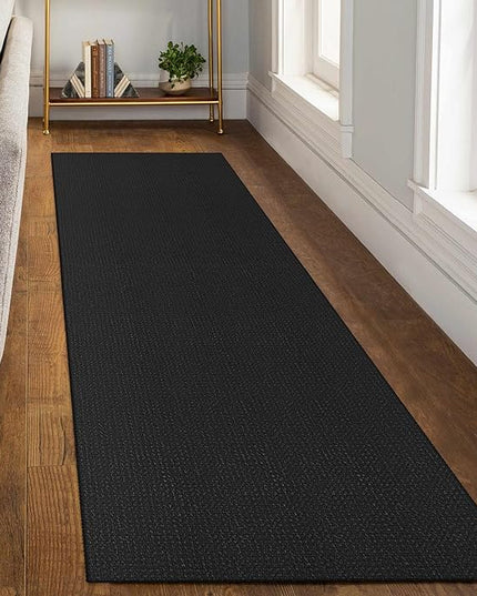 KOZYFLY Runners for Hallways 3x8 ft Washable Kitchen Runner Non Slip Rubber Backed Hall Runners Cotton Entryway Runner Rugs Floor Carpet for Indoor Backdoor Bedroom Kitchen, Black/Dark Grey