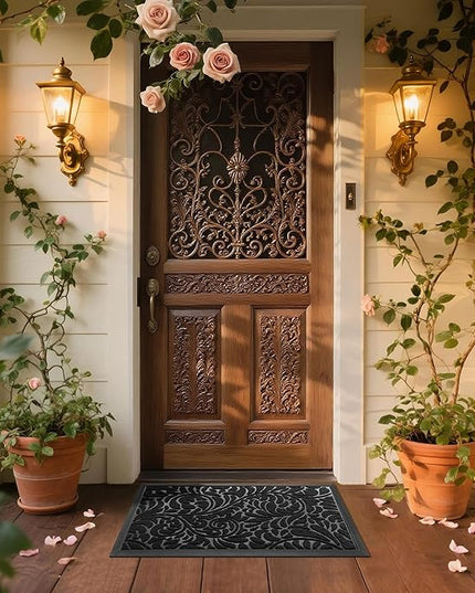Yimobra Door Mat Outside Entrance 29.5x17, Waterproof Sturdy Outdoor Mats for Front Door, Heavy Duty Non-Slip Doormat for Garage Patio Entryway Indoor, Easy Clean, Black