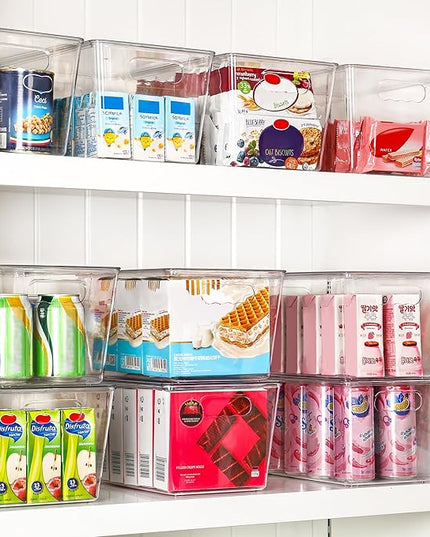 Vtopmart 6 Pack Clear Stackable Storage Bins with Lids, Large Plastic Containers with Handle for Pantry Organizer and Storage,Perfect for Bathroom,Cabinet,Kitchen,Fridge,Closet Organization
