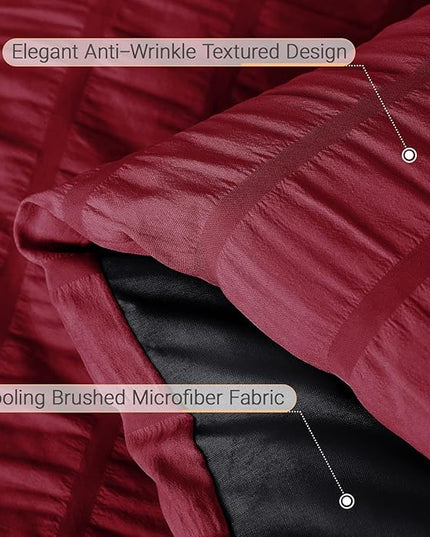 MUXHOMO 7 Pieces California King Comforter Set, Seersucker Bed in a Bag Cal King Size, All Season Luxury Bedding Set with Comforter, Flat Sheet, Fitted Sheet, Pillowcases & Shams, Red & Black