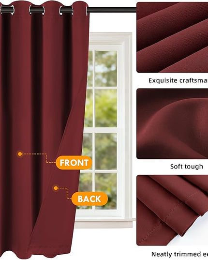 Room Darkening Curtains 84 Inch Length for Bedroom Living Room, Insulated Thermal Grommet Curtain Drapes, Blackout(60-90%,Not 100%) Window Treatment Decor, 2 Panels, 35x84, Burgundy Red