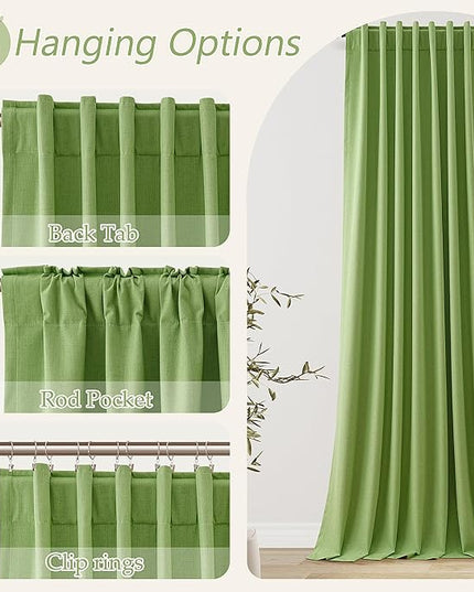 Guken 100% Blackout Curtains 90 Inch Length 2 Panels Set for Living Room Bedroom Back Tab Thermal Insulated Black Out Linen Drapes Room Darkening Lime Green,52x90