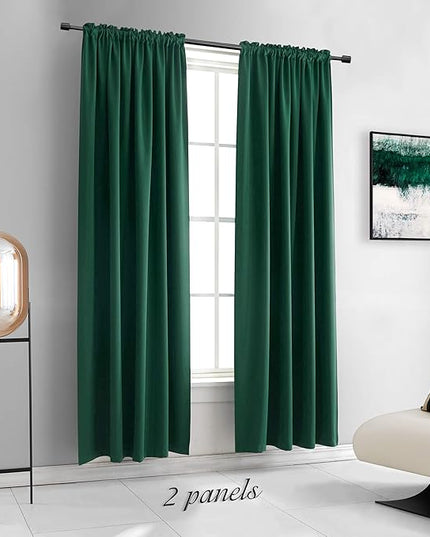 DONREN 2 Panels 84 Inches Length Dark Green Blackout Thermal Insulating Window Curtain Panels for Bedroom with Rod Pocket (Hunter Green,52 x 84 Inches Long,2 Panels)