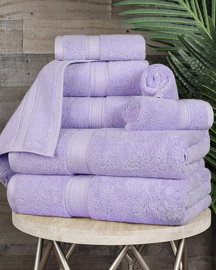 Superior Egyptian Cotton Pile 8 Piece Towel Set, Includes 2 Bath, 2 Hand, 4 Face Towels/Washcloths, Ultra Soft Luxury Towels, Thick Plush Essentials, Guest Bath, Spa, Hotel Bathroom, Purple