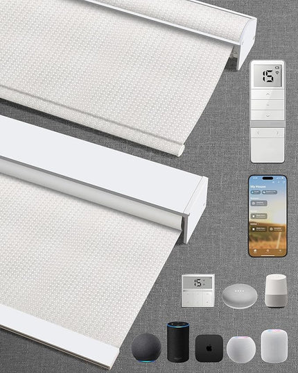 Kincmo Motorized Blinds with Remote,100% Blackout Motorized Roller Shades Work with Apple Homekit,Alexa,Google, Custom Electric Blinds with App,Voice Control (Groove White)