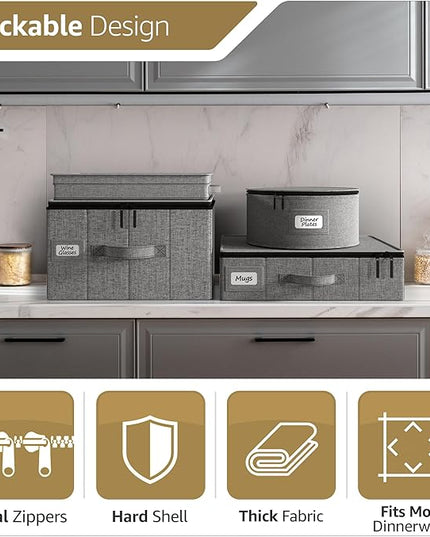 Sorbus China Storage Containers - Hard Shell Dish Storage Containers for Organizing, Moving Supplies, Party - 4 Stackable Plate Carrier Set for Dinnerware, Plate Organizer with Felt Plate Protector