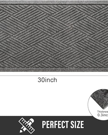 Sturdy Front Door Mat, Absorbent Muddy Dirt Resist Welcome Door Mats Outdoor Indoor, Stain and Fade Resistant, Non-Slip Rubber Backing Low Profile Doormat for Entryway, 30×17, Grey