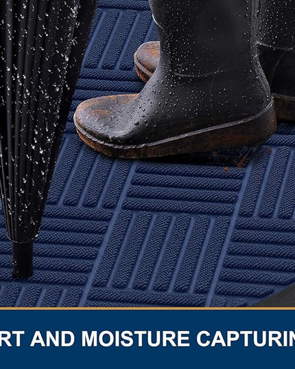 Smiry Front Door Mat Outside Entrance, Heavy Duty Outdoor Indoor Natural Rubber Doormat, Non Slip, Trap Dirt and Moisture, Easy Clean, Low Profile Patio Porch Entryway Mat, 35x23, Navy Blue