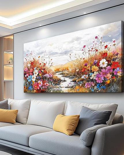 XIGUANGART Wildflowers Plants Painting Artwork Large Wall Art Canvas Prints Colorful Flowers Scenery Farmhouse Pictures Wall Decor for Living Room Kitchen Dining Room Bedroom Office Ready To Hang