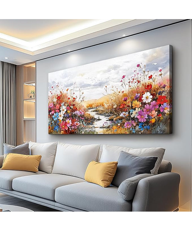 XIGUANGART Wildflowers Plants Painting Artwork Large Wall Art Canvas Prints Colorful Flowers Scenery Farmhouse Pictures Wall Decor for Living Room Kitchen Dining Room Bedroom Office Ready To Hang