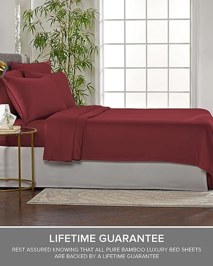 Pure Bamboo Split King Sheets, Genuine 100% Organic Viscose Derived from Bamboo Bed Sheet Set, Soft & Cooling, Double Stitching, 2 Fitted Sheets (Split King, Merlot)