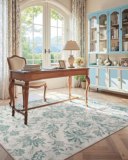 jinchan Torino Floral 5x7 Area Rugs Vintage-Inspired Design Accent Rug Machine Washable Ultra Thin Low Pile Non-Slip Traditional Carpet for Living Room Bedroom Dining Room Home Office