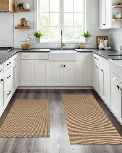 KOZYFLY Area Rug Runner Sets of 2 Pcs 2x3 and 2x6 Washable Kitchen Rugs Non Slip Rubber Backed Hallway Rug Woven Cotton Entrance Rugs for Front Porch Bathroom Kitchen Bedroom, Tan/Orange/Brown