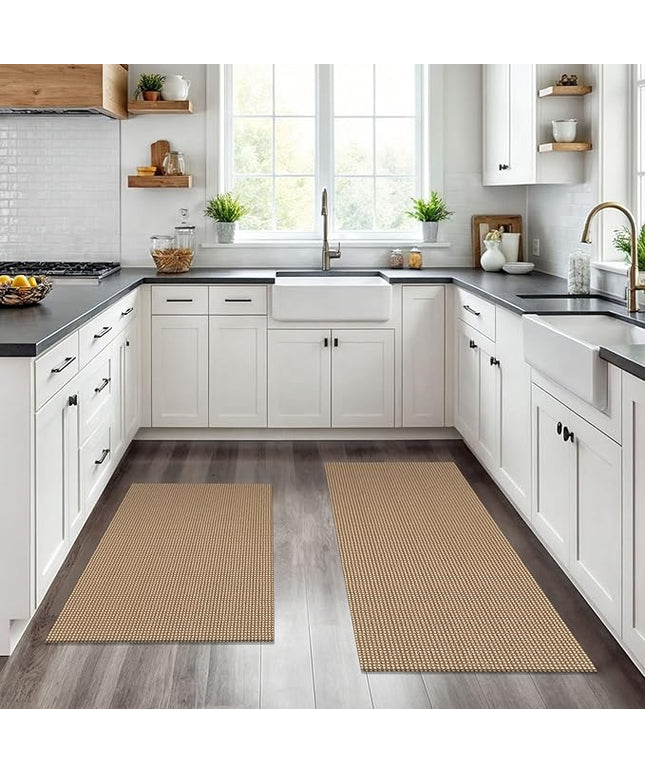KOZYFLY Area Rug Runner Sets of 2 Pcs 2x3 and 2x6 Washable Kitchen Rugs Non Slip Rubber Backed Hallway Rug Woven Cotton Entrance Rugs for Front Porch Bathroom Kitchen Bedroom, Tan/Orange/Brown