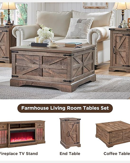 JXQTLINGMU Farmhouse Lift Top Coffee Table with Storage, 36" Wood Square Center Table with Large Hidden Compartment, Rustic Lift Tabletop Dining Table for Home Living Room, Light Brown