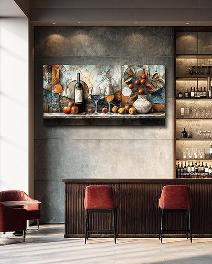 XIGUANGART Canvas Wall Decor For Kitchen Wall Art For Dining Room Decorations Wine Glass Painting Still Life Vintage Abstract Picture Artwork Pub Living Room Wall Mural Posters Home Decor 20"x40"