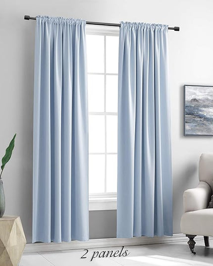 DONREN 84 inche Length Curtain Panels - Light Reducing Thermal Insulated Solid Blackout Curtains/Panels/Drapes for Living Room (Set of 2, 60 inches by 84 Inch, Light Blue)