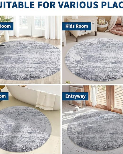 Modern Abstract 4x4 Round Area Rug Non Slip Non Shedding Rug Low Pile Stain Resistant for Bedroom Living Room Office Dining Room,Light Grey