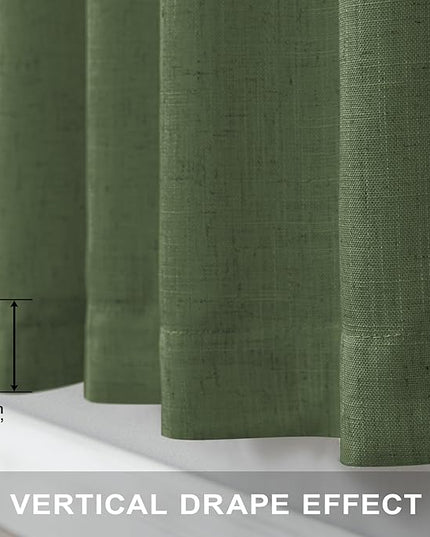 Pitalk Olive Green Curtains 102 Inch Length for Living Room 2 Panels Back Tab Pocket Linen Sheer Semi Light Weight Breathable Airy Flowy Loden Green Boho Curtain for Bedroom Bay Window 8.5 FT Long