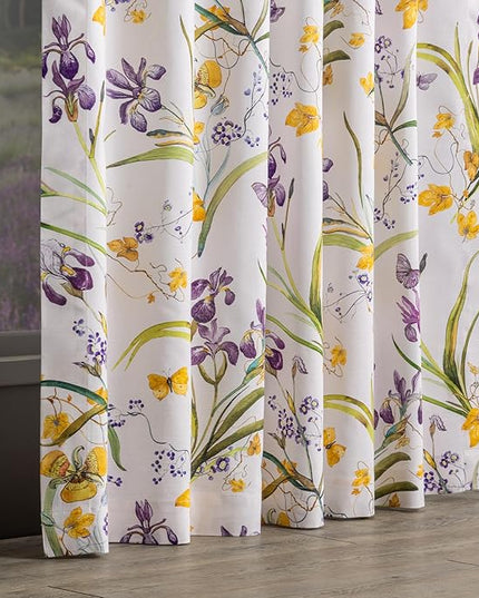 Maison d'Hermine Curtains for Living Room 100% Cotton 108 inch Length One Panel Window Curtains for Bedroom with Loop & Rod Pockets - Iris - Beige, 50" W x 108" L