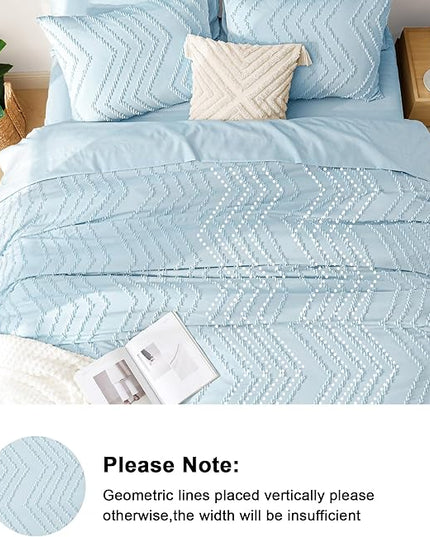 Litanika Light Blue King Size Comforter Set with Sheets - 7 Pieces Bed in a Bag King Boho Tufted Complete Bedding Sets with Comforter, Sheets, Pillowcases & Shams