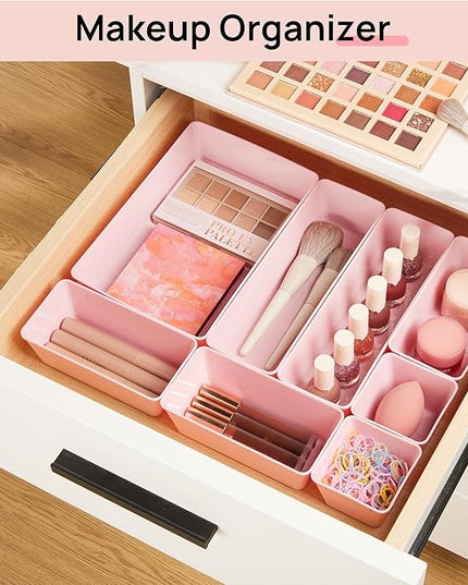 Vtopmart 25 PCS Plastic Drawer Organizers Set, 4-Size Versatile Bathroom and Vanity Drawer Organizer Trays, Storage Bins for Makeup, Bedroom, Kitchen Gadgets Utensils and Office