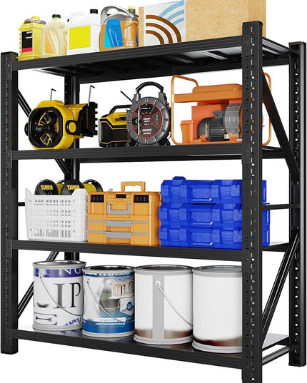 4000LBS Garage Shelving 48" W Garage Shelving Heavy Duty 4-Tier Metal Storage Shelves Adjustable Shelf Unit Storage Rack for Basement Supermarket Warehouse 48" W x 24" D x 78" H Black