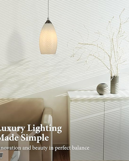 Pendant Lighting, Modern White Fishline Handblown Glass, 4.25" x 9" Tall, Oval Art Shade Hanging Light, Brushed Nickel Hardware for Kitchen, Dining Room, Foyer Decor 4.7" Shade (1 Pack)