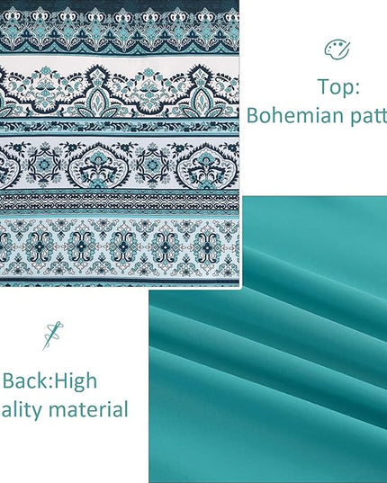 Cottolester Boho Queen Comforter Set 8 Pieces, Teal Comforter Bohemian Striped Bed in A Bag,Soft Microfiber Bedding Set for All Seasons