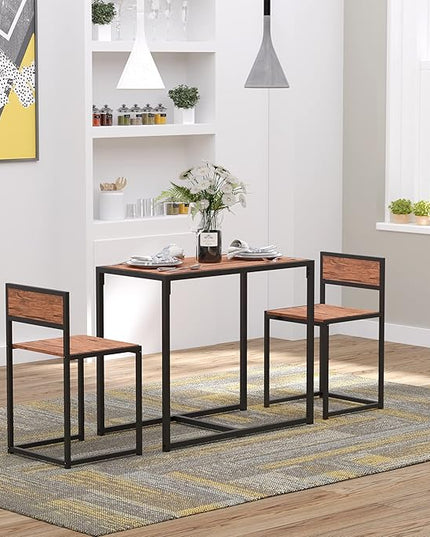 3-Piece Industrial Dining Table Set for Two, Kitchen and Dining Room Chairs, Compact Design for Small Spaces with Easy Assembly