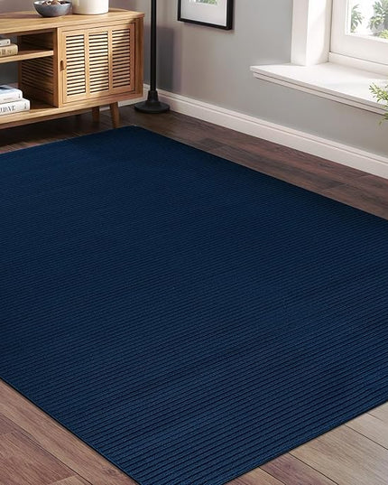 Beverly Rug Non-Slip Modern Rug 5x7 Solid Traditional Rubber Backing Machine Washable Soft Thin Indoor Area Rugs for Living Room Stain Resistant Non Shedding Casual Carpet (5 x 7 Navy Blue)