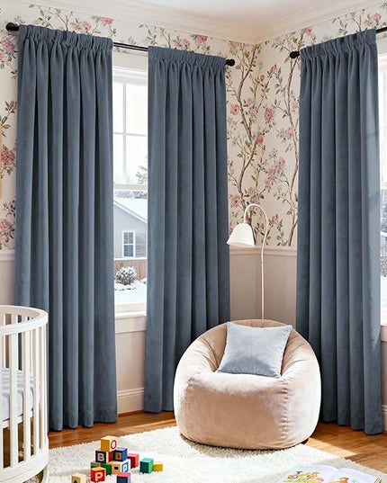 Lazzzy Velvet Blackout Curtains Thermal Insulated Room Window Drapes Super Soft Luxury Curtains for Living Room Bedroom Rod Pocket 2 Panels, Dark Slate, 52" W x 84" L
